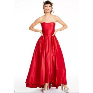 Betsy & Adam Strapless Red Satin Evening Gown Formal Maxi Dress Sz 6